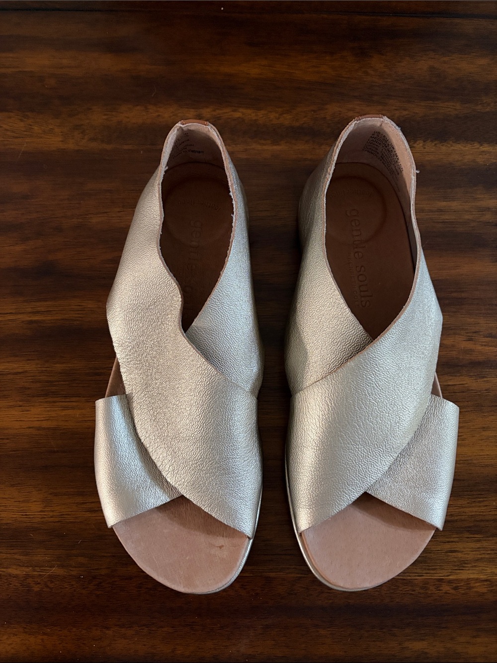 gentle souls Laney X-band Champagne Metallic Crossover Sandals